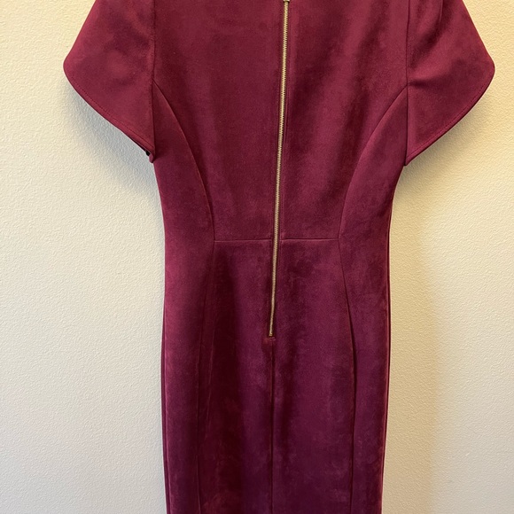 CALVIN KLEIN Suede Tulip Sheath Dress, Burgundy, Size 2 - Picture 6 of 10